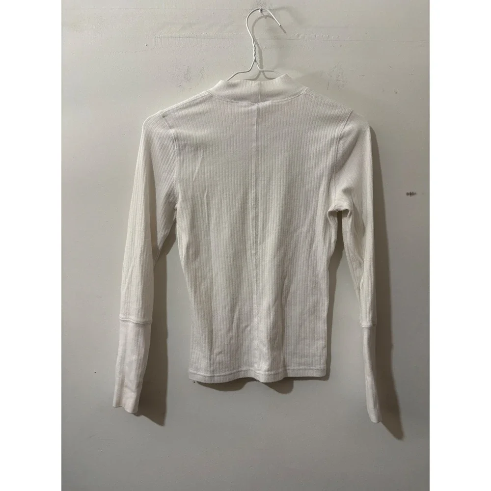 Free People Intimately Ribbed Mock Neck Long Sleeve Top Ivory White Small Cotton